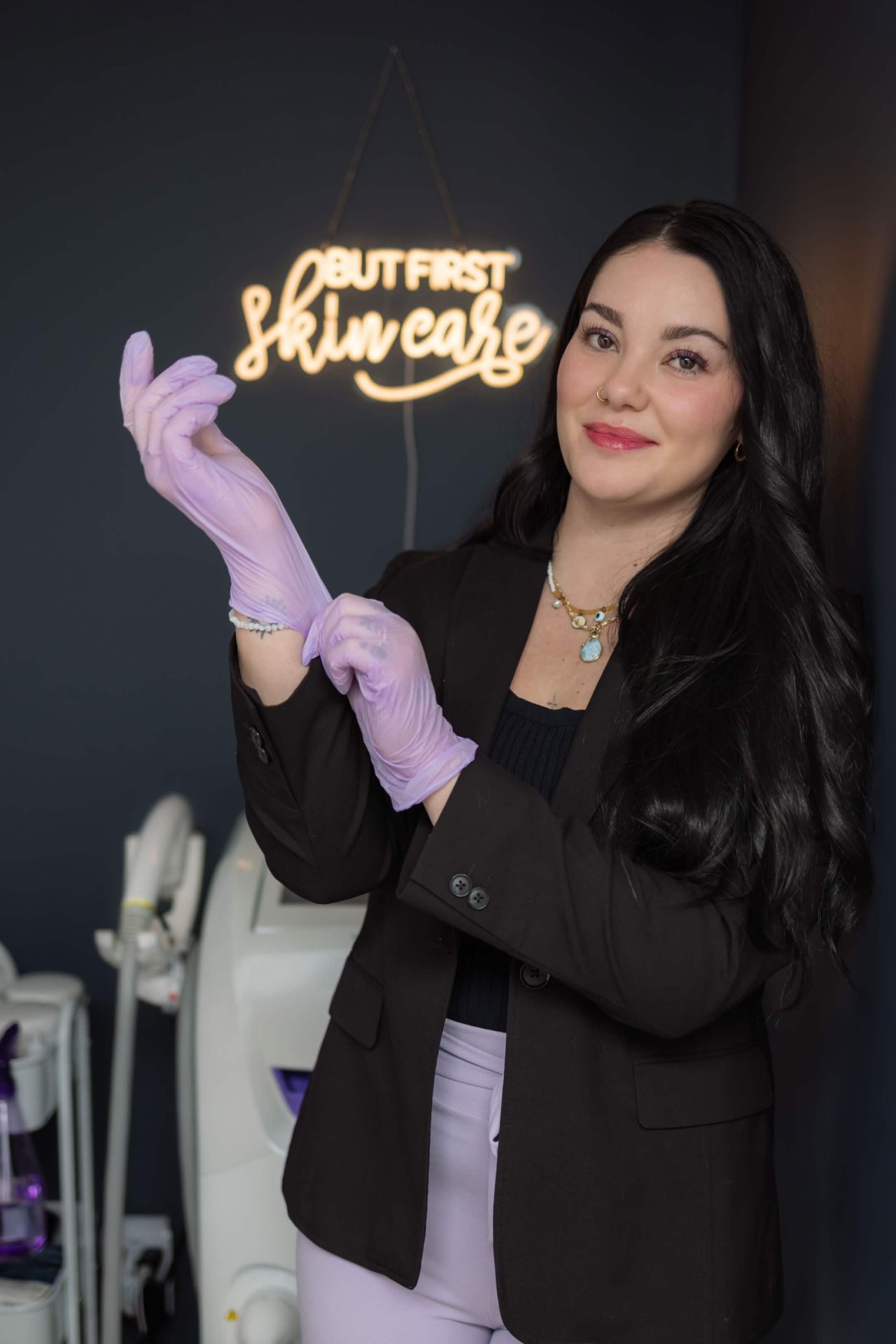 Lins, the founder and aesthetician of Lins Luxe Laser, in her Sudbury studio